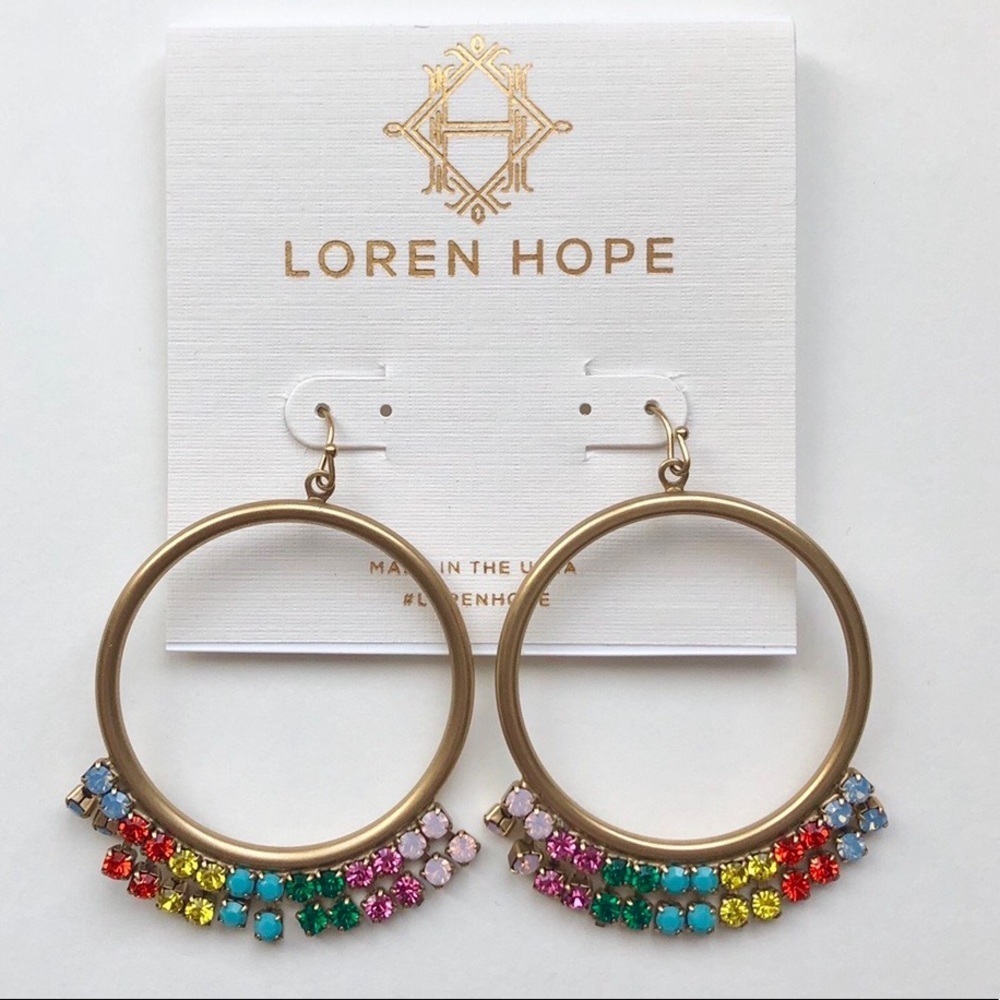 NWT Exclusive Brand Loren Hope Emma Circle Drop Colorful Crystals Earrings
